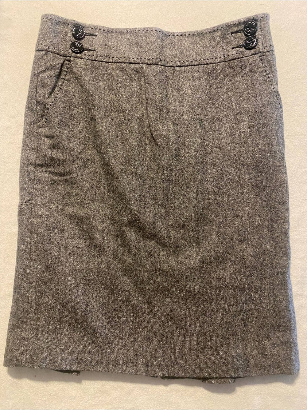 Bebe Wool blend Gray Pencil Skirt with Decorative Waist Buttons back pleated 4